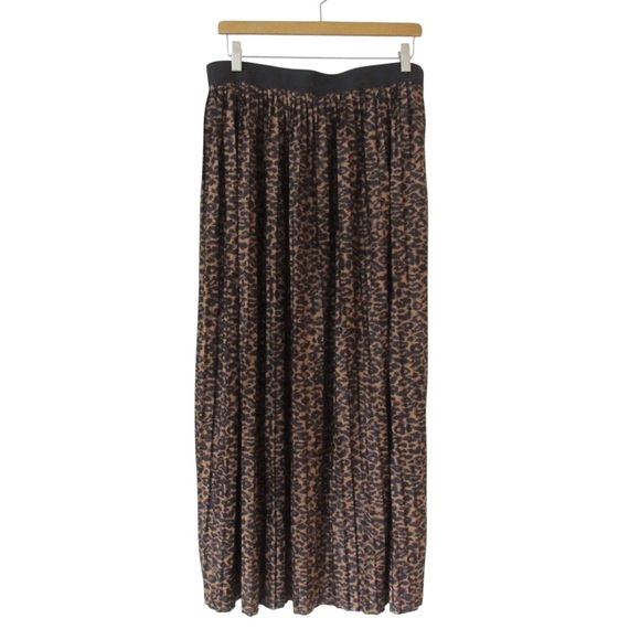 ONLY Animal Print Maxi Skirt Size Large Leopard Pleated Elastic Waist Stretch - Picture 1 of 7